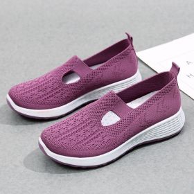 Old Beijing Cloth Shoes Women's Shallow Mouth Mesh Breathable Non-slip Soft Bottom Slip-on Women's Shoes (Option: Purple-39)