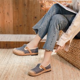 New Linen Shoes Women's Artistic Striped Color Matching (Option: Dark Blue-39)